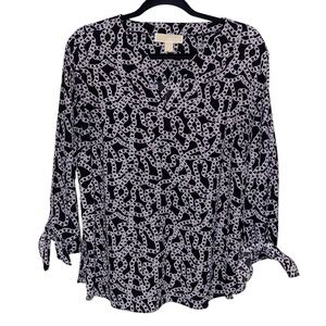 Michael Kors Top Womens XL Black White Chain Pattern Blouse Equestrian Old Money